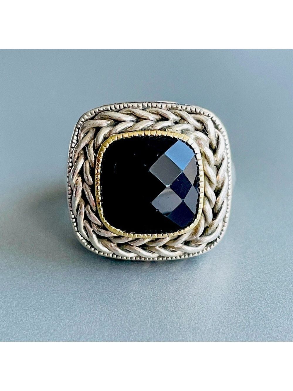 Vintage Gail Scott Black Onyx 18k Gold Sterling Silver Cable Albion Cush…